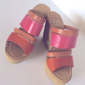 Pink leather platform shoes